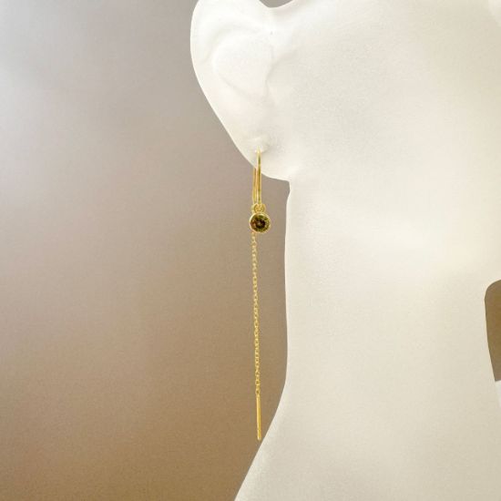 Wholesale Gold over Sterling Silver Threader Earrings with 4mm Round AAAA CZ Stone Bezel Birthstones 