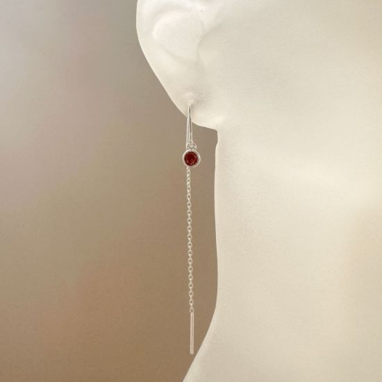 Wholesale Sterling Silver Threader Earrings with 4mm Round AAAA CZ Stone Bezel Birthstones