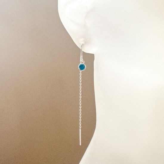 Wholesale Sterling Silver Threader Earrings with 4mm Round AAAA CZ Stone Bezel Birthstones