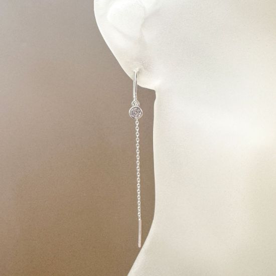 Wholesale Sterling Silver Threader Earrings with 4mm Round AAAA CZ Stone Bezel Birthstones