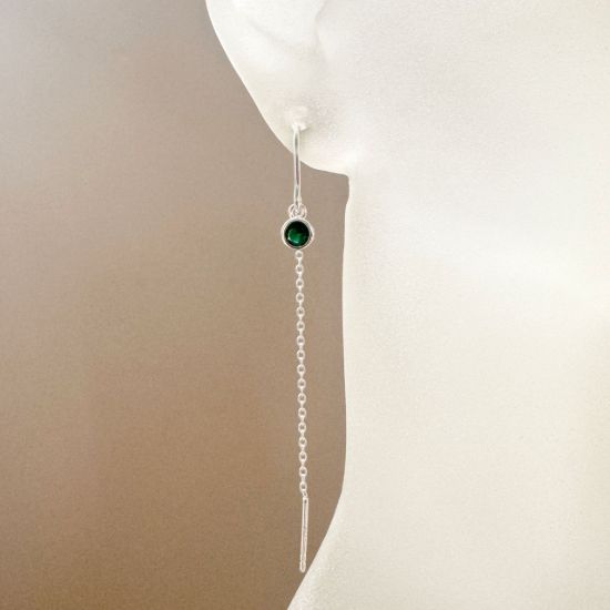 Wholesale Sterling Silver Threader Earrings with 4mm Round AAAA CZ Stone Bezel Birthstones