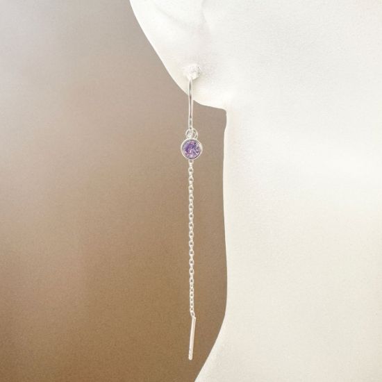 Wholesale Sterling Silver Threader Earrings with 4mm Round AAAA CZ Stone Bezel Birthstones