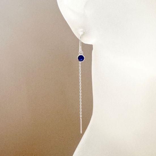 Wholesale Sterling Silver Threader Earrings with 4mm Round AAAA CZ Stone Bezel Birthstones