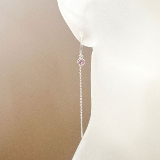 Wholesale Sterling Silver Threader Earrings with 4mm Round AAAA CZ Stone Bezel Birthstones