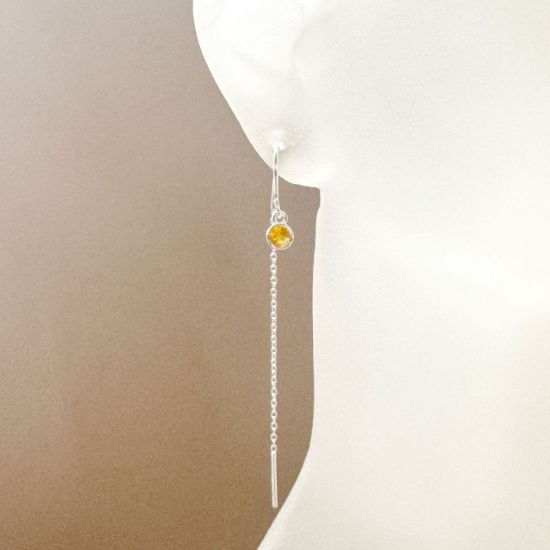 Wholesale Sterling Silver Threader Earrings with 4mm Round AAAA CZ Stone Bezel Birthstones