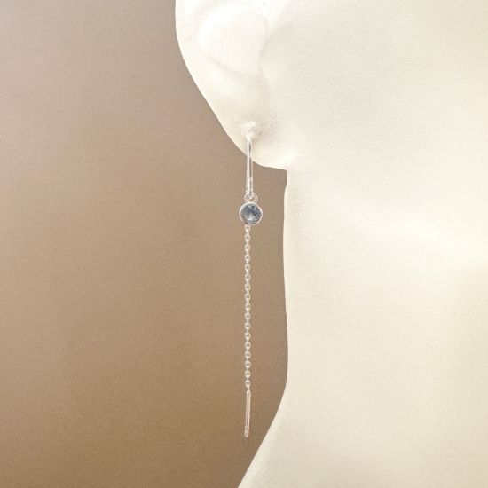 Wholesale Sterling Silver Threader Earrings with 4mm Round AAAA CZ Stone Bezel Birthstones