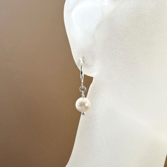 Wholesale Sterling Silver White Freshwater Pearl Half Hoop Earrings