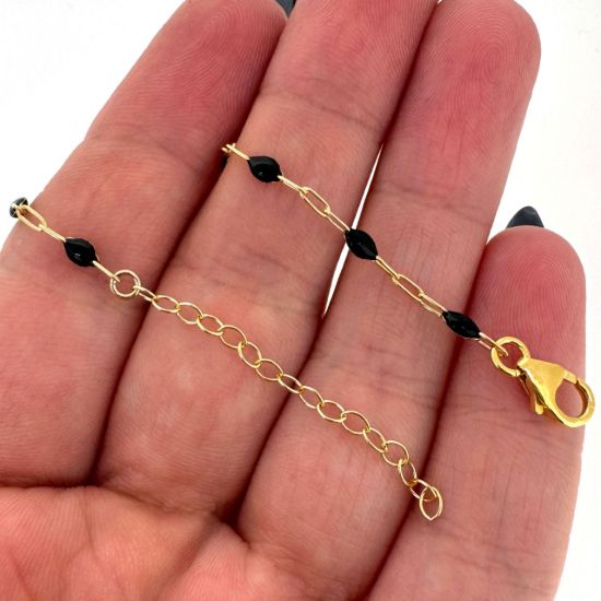 Wholesale 1/20 14k Gold Filled Finished Adjustable Enamel Chain Jewelry - Paperclip Chain with Black Enamel