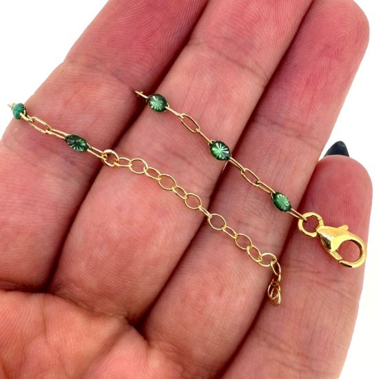 Wholesale 1/20 14k Gold Filled Finished Adjustable Enamel Chain Jewelry - Paperclip Chain with Turquoise Enamel