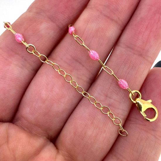 Wholesale 1/20 14k Gold Filled Finished Adjustable Enamel Chain Jewelry - Paperclip Chain with Pink Enamel
