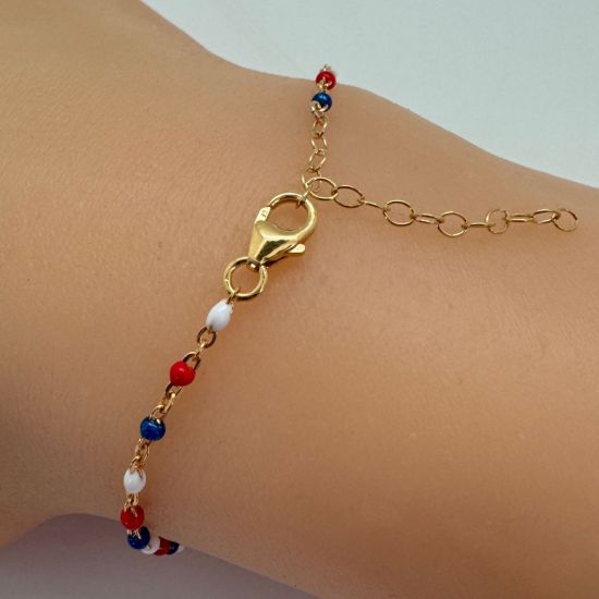 Wholesale 1/20 14k Gold Filled Finished Adjustable Enamel Chain Jewelry - Cable Chain with Red, White, and Blue Enamel