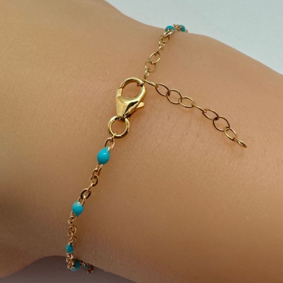 Wholesale 1/20 14k Gold Filled Finished Adjustable Enamel Chain Jewelry - Cable Chain with Turquoise Enamel