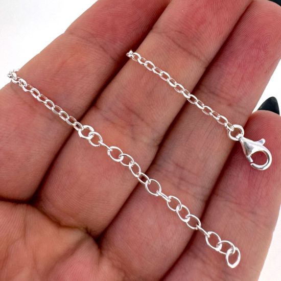 Wholesale 925 Sterling Silver Finished Adjustable Rolo Chain Jewelry - 2mm Oval Diamond Cut Rolo Chain