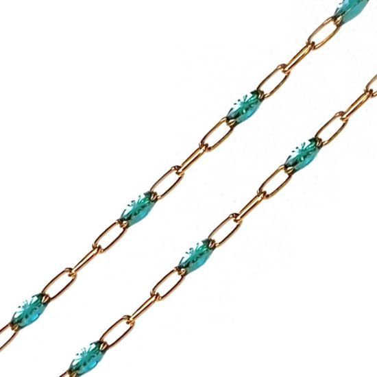 Wholesale 1/20 14k Gold Filled Finished Adjustable Enamel Chain Jewelry - Paperclip Chain with Turquoise Enamel