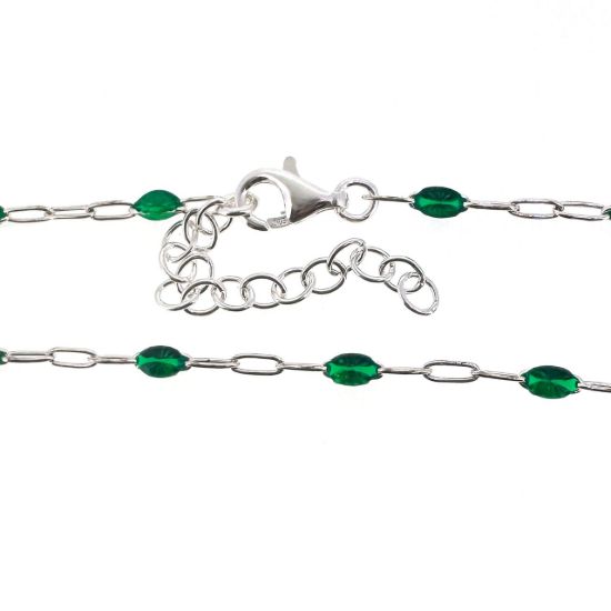 Wholesale 925 Sterling Silver Finished Adjustable Enamel Chain Necklace, Bracelet or Anklet- Paperclip Chain with Green Enamel