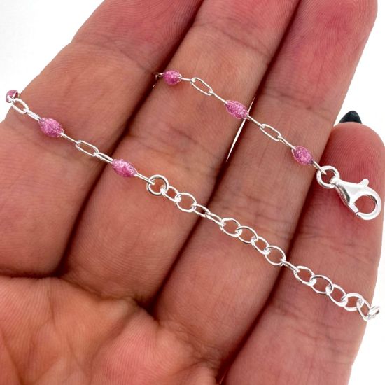 Wholesale 925 Sterling Silver Finished Adjustable Enamel Chain Jewelry - Paperclip Chain with Pink Enamel