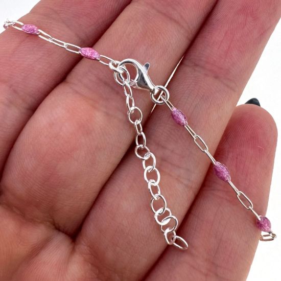 Wholesale 925 Sterling Silver Finished Adjustable Enamel Chain Jewelry - Paperclip Chain with Pink Enamel