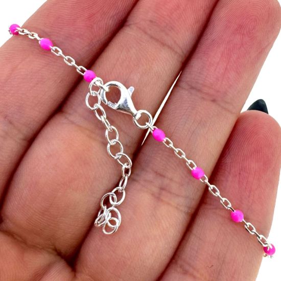 Wholesale 925 Sterling Silver Finished Adjustable Enamel Chain Jewelry - Cable Chain with Pink Enamel