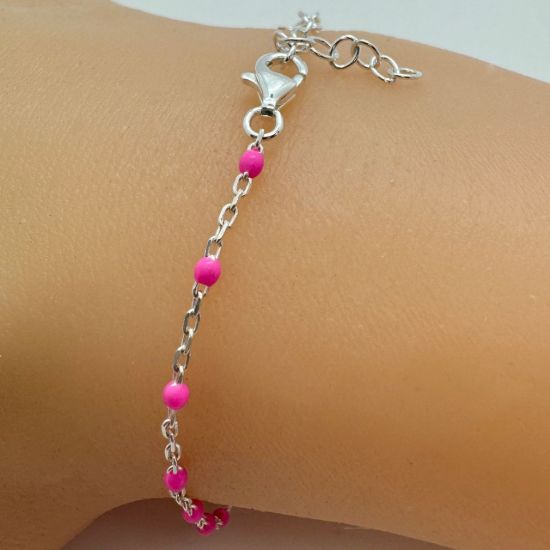 Wholesale 925 Sterling Silver Finished Adjustable Enamel Chain Jewelry - Cable Chain with Pink Enamel