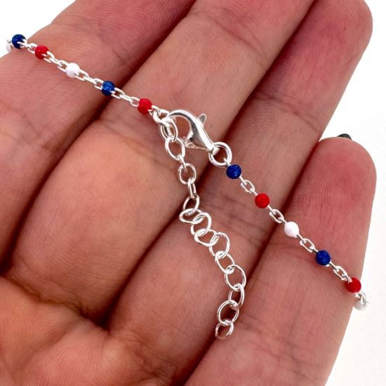 Wholesale 925 Sterling Silver Finished Adjustable Enamel Chain Jewelry - Cable Chain with Red, White and Blue Enamel