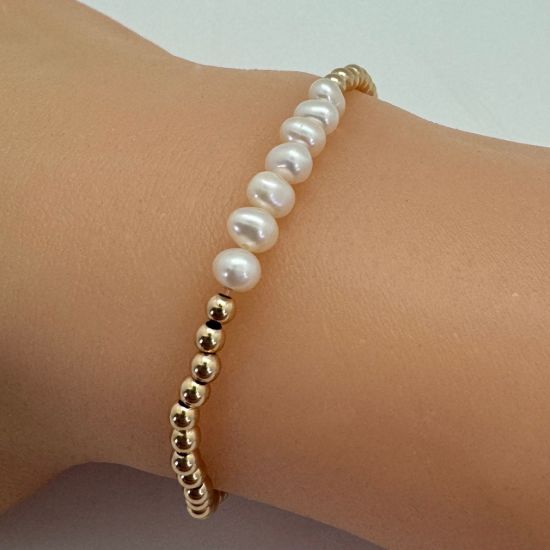 Wholesale 1/20  14K Gold Filled Smooth Beaded Stretchy Bracelet with Freshwater Pearls - 6.5"