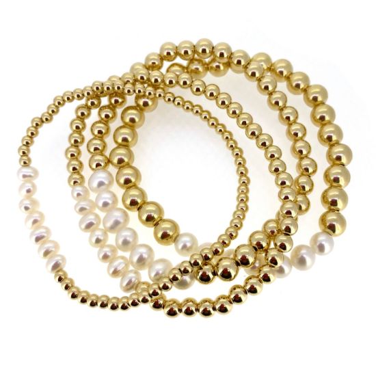 Wholesale 1/20  14K Gold Filled Smooth Beaded Stretchy Bracelet with Freshwater Pearls - 6.5"