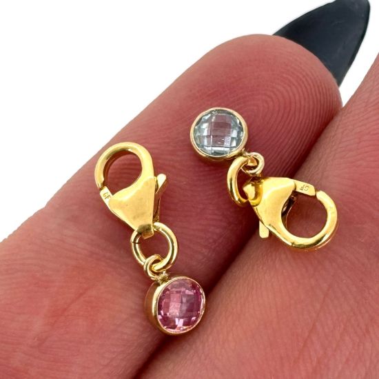 Wholesale 1/20 14K Gold Filled Fancy Bezel Birthstone Add On Charm with Lobster Clasp - Tiny Round Charms with Double Sided CZ Stone Grade AAA - 4mm