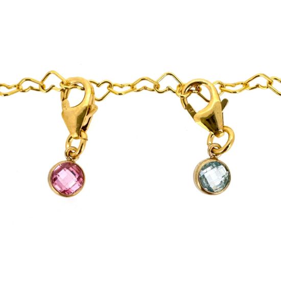 Wholesale 1/20 14K Gold Filled Fancy Bezel Birthstone Add On Charm with Lobster Clasp - Tiny Round Charms with Double Sided CZ Stone Grade AAA - 4mm