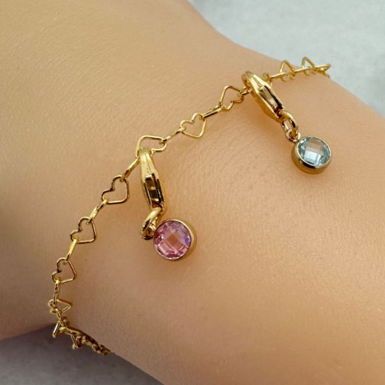 Wholesale 1/20 14K Gold Filled Fancy Bezel Birthstone Add On Charm with Lobster Clasp - Tiny Round Charms with Double Sided CZ Stone Grade AAA - 4mm