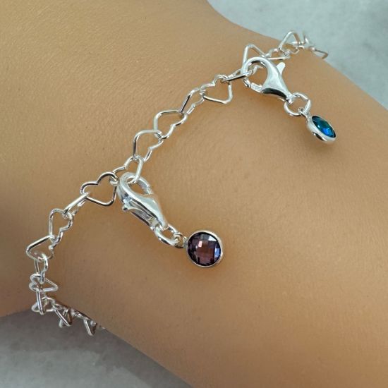 Wholesale 925 Sterling Silver Fancy Bezel Birthstone Add On Charm with Lobster Clasp - 4mm Tiny Round Charms with Double Sided CZ Stone Grade AAA