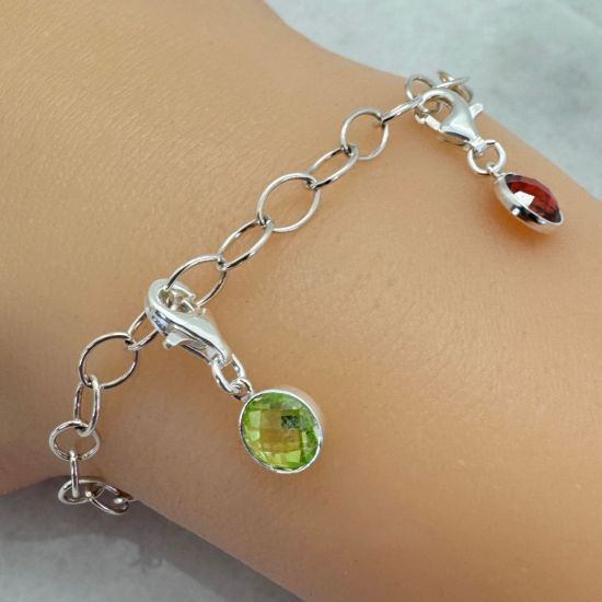 Wholesale 925 Sterling Silver Fancy Bezel Birthstone Add On Charm with Lobster Clasp - 6mm Tiny Round Charms with Double Sided CZ Stone Grade AAA