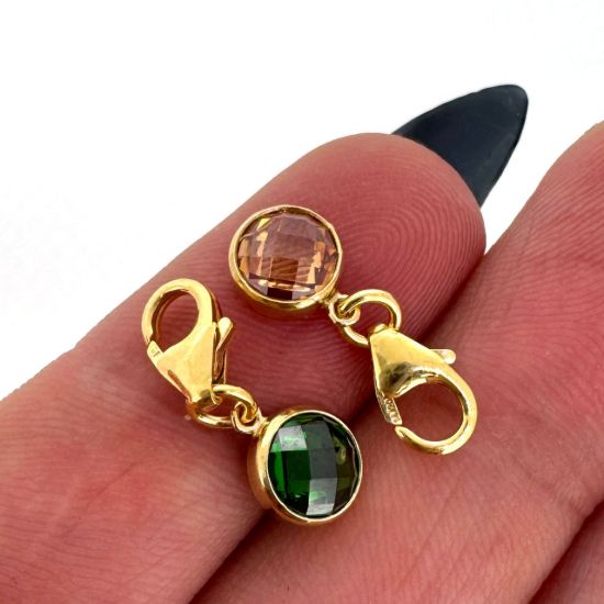 Wholesale 1/20 14K Gold Filled Fancy Bezel Birthstone Add On Charms with Lobster Clasp - 6mm Tiny Round Charms with Double Sided CZ Stone Grade AAA