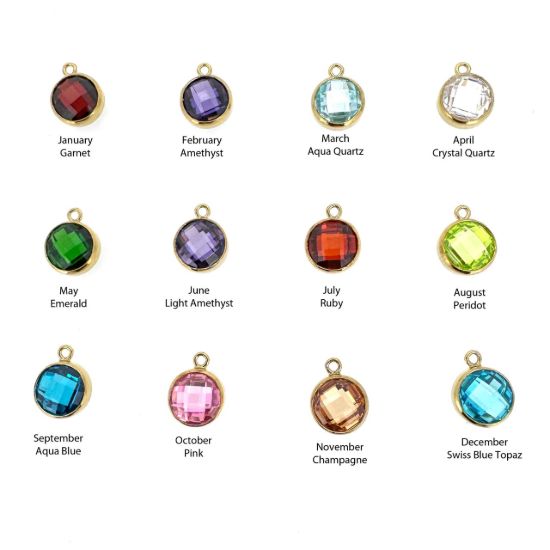 Wholesale 1/20 14K Gold Filled Fancy Bezel Birthstone Add On Charms with Lobster Clasp - 6mm Tiny Round Charms with Double Sided CZ Stone Grade AAA
