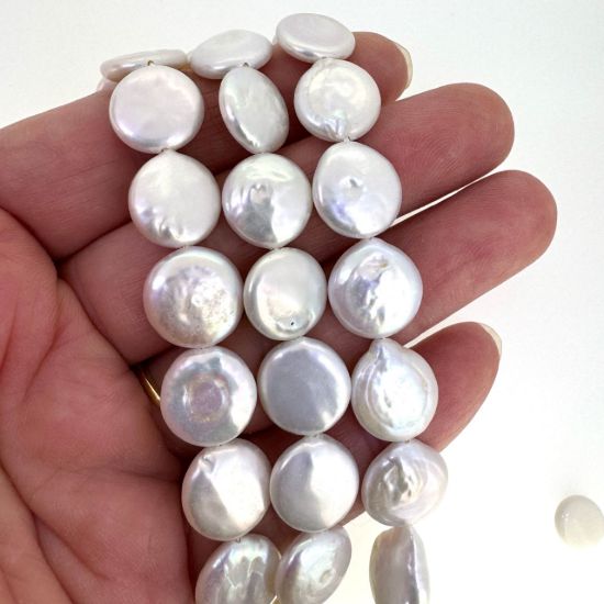 Wholesale Creamy White Freshwater Pearls, 10-12mm Coin Shape - June Birthstone (Sold Per Strand)