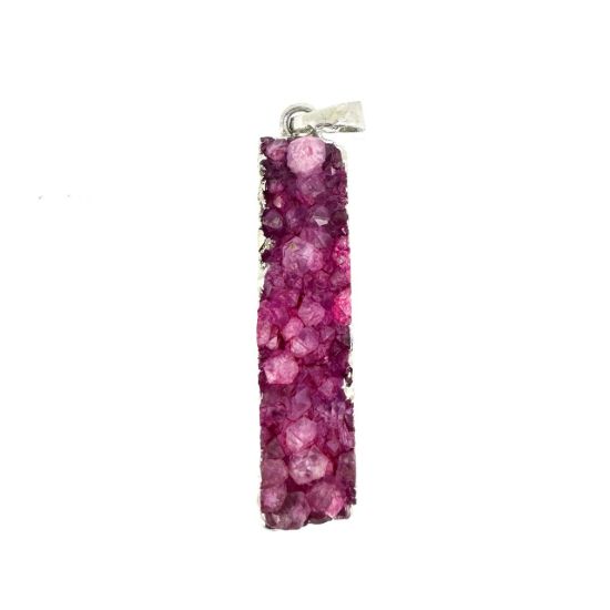Wholesale Druzy Bar Pendant, Blue Purple Pink Druzy Agate Bar Pendant- Vertical- Silver plated Brass Edge and Bail - 52mm