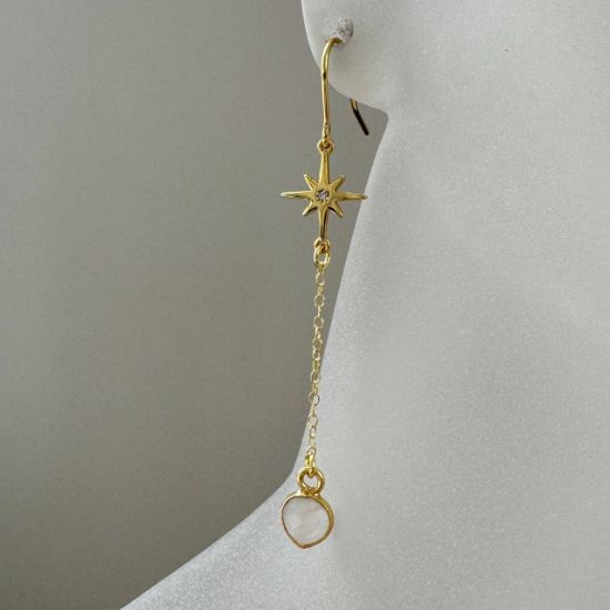 Wholesale Gold Over 925 Sterling Silver North Star and Birthstone Drop and Dangle Earrings
