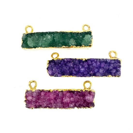Wholesale Druzy Pendant, Rainbow Druzy Gold plated Bar,Geode Bar Pendant,Long Druzy Gemstone Bar with Gold Bail - 49mm