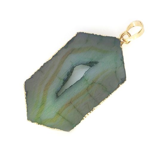 Wholesale Druzy Geode Hexagon Pendant, Geode Window Agate- Natural Agate 43mm