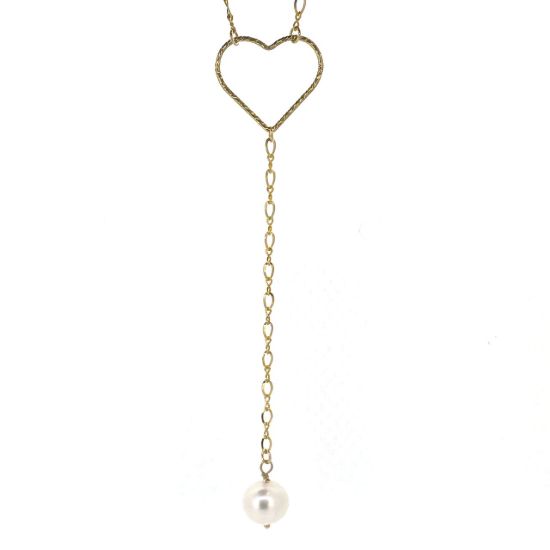 Wholesale 1/20 14K Gold Filled Heart Charm And Freshwater Pearl Drop Necklace -16"