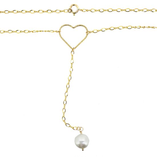 Wholesale 1/20 14K Gold Filled Heart Charm And Freshwater Pearl Drop Necklace -16"
