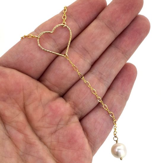 Wholesale 1/20 14K Gold Filled Heart Charm And Freshwater Pearl Drop Necklace -16"