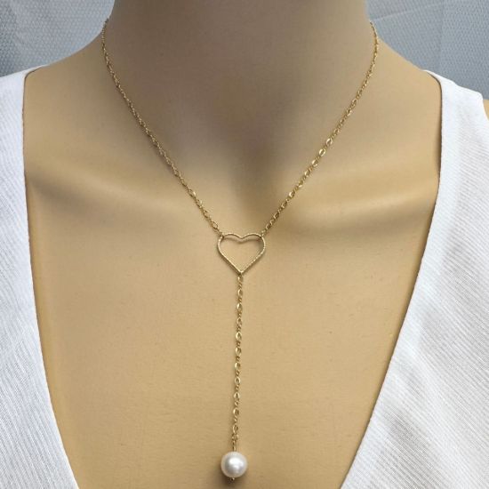 Wholesale 1/20 14K Gold Filled Heart Charm And Freshwater Pearl Drop Necklace -16"