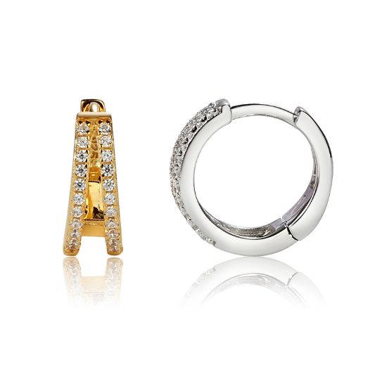 Wholesale Sample-order item - 925 Sterling Silver Fancy Double Layered Hoops Earrings with CZ-11mm
