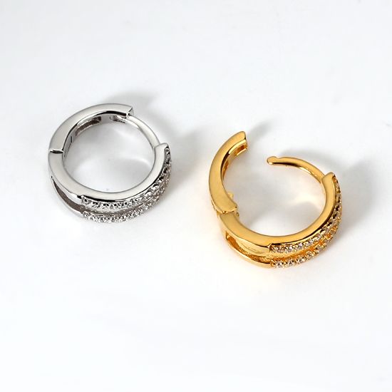 Wholesale Sample-order item - 925 Sterling Silver Fancy Double Layered Hoops Earrings with CZ-11mm