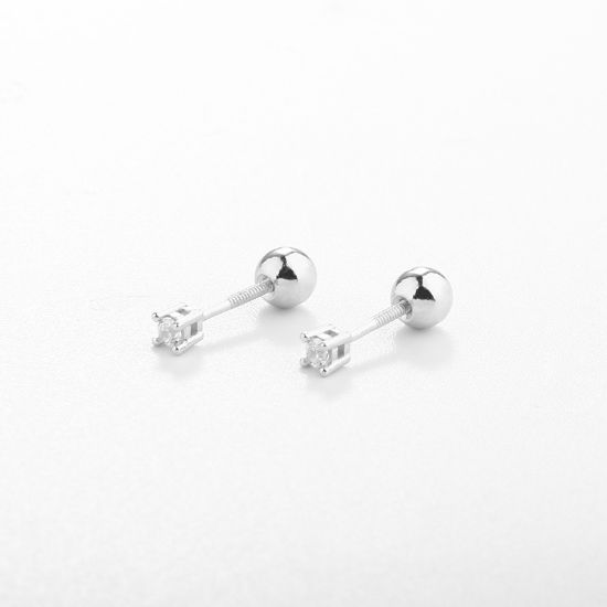Wholesale Sample-order item-Sterling Silver or Gold Over Silver Fancy Screwback Studs With 2mm CZ Stone