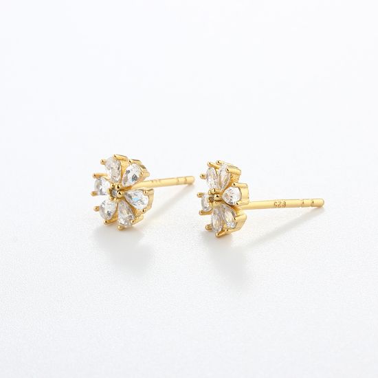 Wholesale Sample-order item-Sterling Silver or Gold Over Silver CZ Stone Flower Studs-8mm