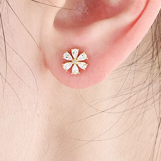 Wholesale Sample-order item-Sterling Silver or Gold Over Silver CZ Stone Flower Studs-8mm