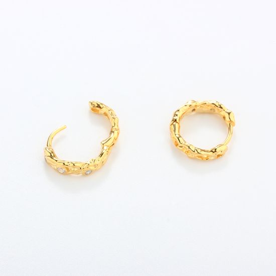 Wholesale Sample-order item-Sterling Silver or Gold Over Silver Fancy Textured Hoops With CZ Stones-14mm
