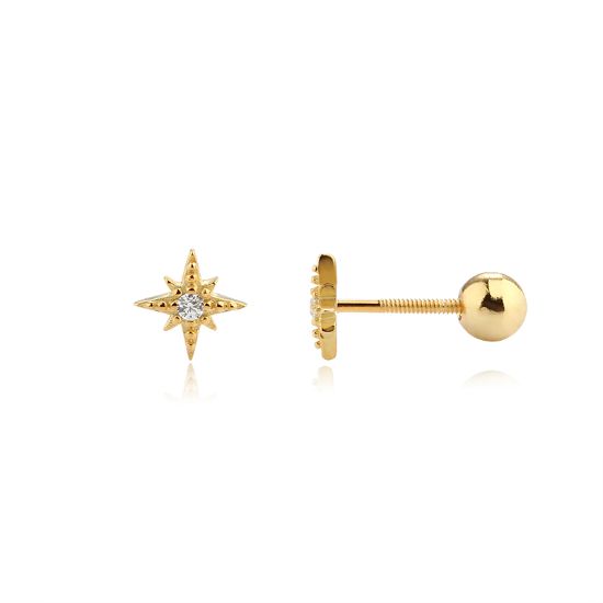 Wholesale Sample-order item-Sterling Silver or Gold Over Silver CZ Stone North Star Studs with screw backs -6mm