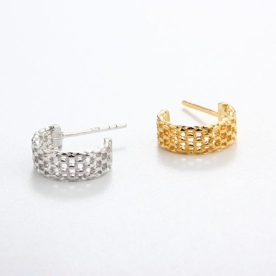 Wholesale Sample-order item-Sterling Silver or Gold Over Silver Half Hoops With Netting Design-13mm
